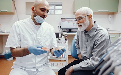 Patient in Northbrook talking to dentist about dentures