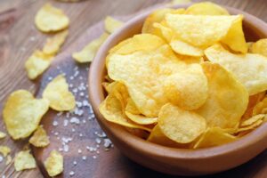 Bowl of potato chips.